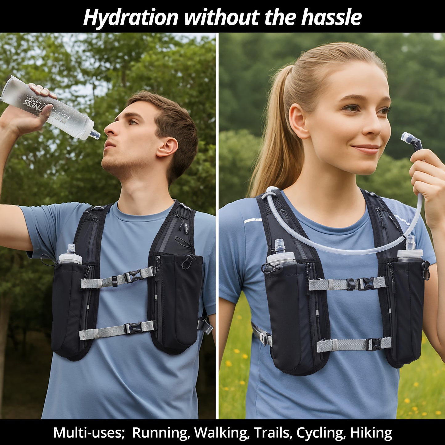 Black Hydration Running Vest + 1.5L Bladder - Build & Fitness®