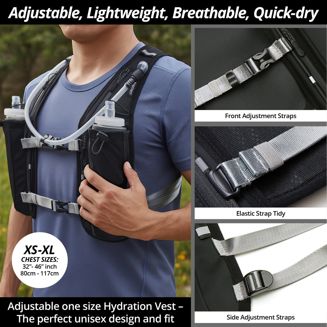 Gilet Di Idratazione LITEVEST Per Running: Con 2 Borracce Da 500 Ml, 7 Tasche, Traspirante E Sicuro