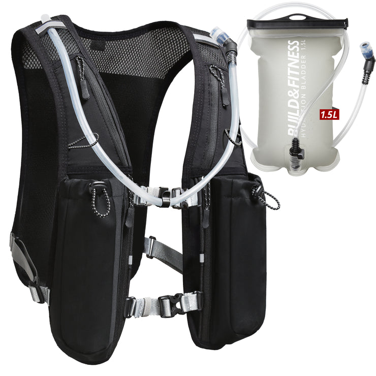 Black Hydration Running Vest + 1.5L Bladder - Build & Fitness®