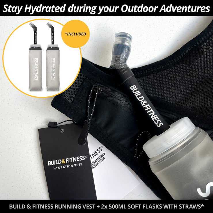 Black Hydration Vest + 2x 500ml Soft Flasks