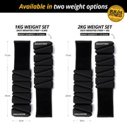 Black weighted straps with measurement details and Build & Fitness branding.