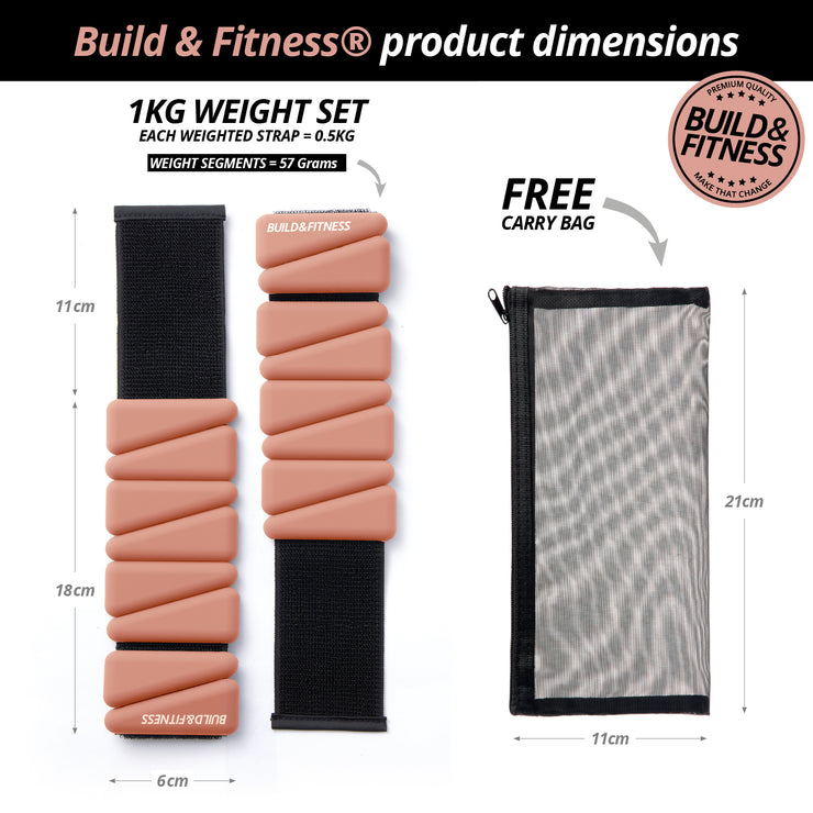 1KG Weight Set with Build & Fitness branding, including weight straps and a free carry bag, on a white background.