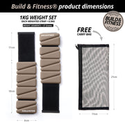 Two sets of weighted straps with measurements and weight details on a white background.