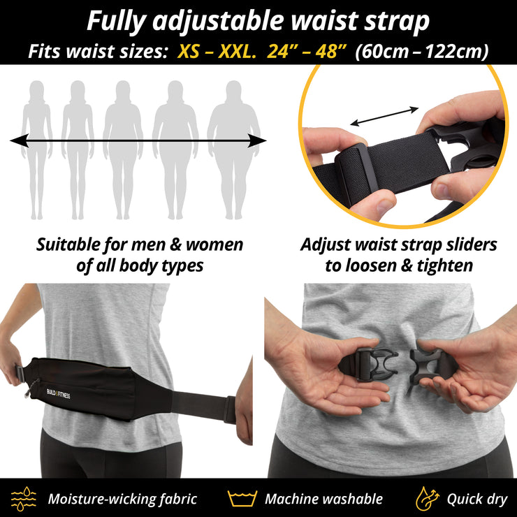 Black Adjustable Zipper Running Belt | Build & Fitness®