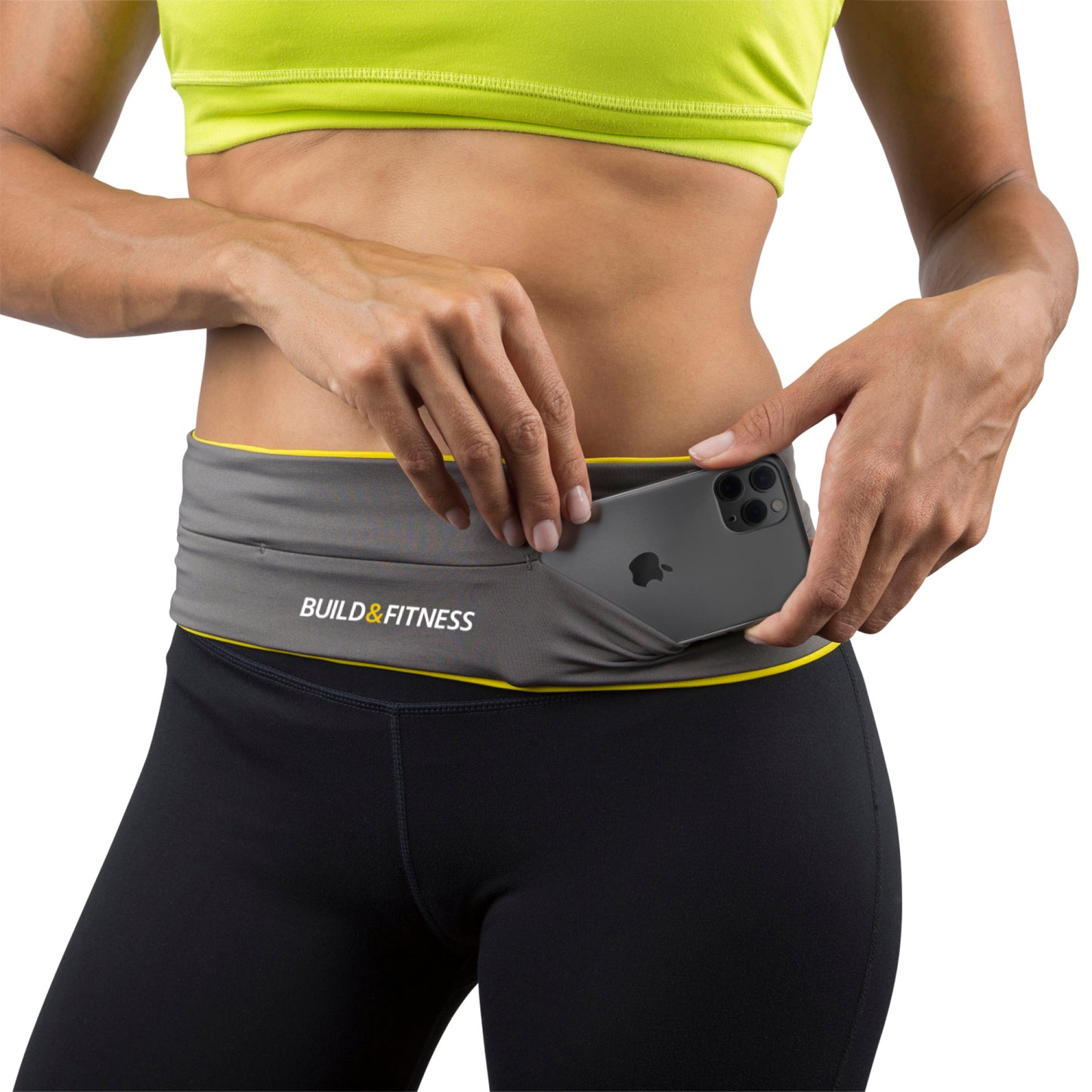 Grey (yellow trim) Classic Running Belt - Build & Fitness - UK