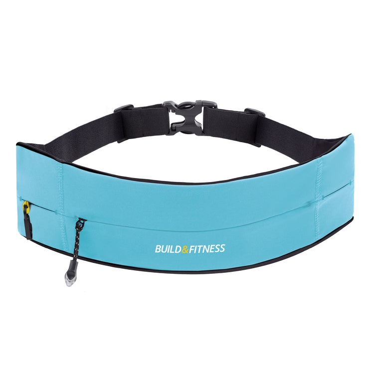 Aqua Blue Adjustable Zipper Running Belt - Build & Fitness - UK