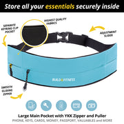 Aqua Blue Adjustable Zipper Running Belt - Build & Fitness - UK