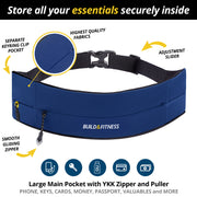 Midnight Blue Adjustable Zipper Running Belt - Build & Fitness - UK